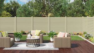 Vinyl privacy fence in backyard