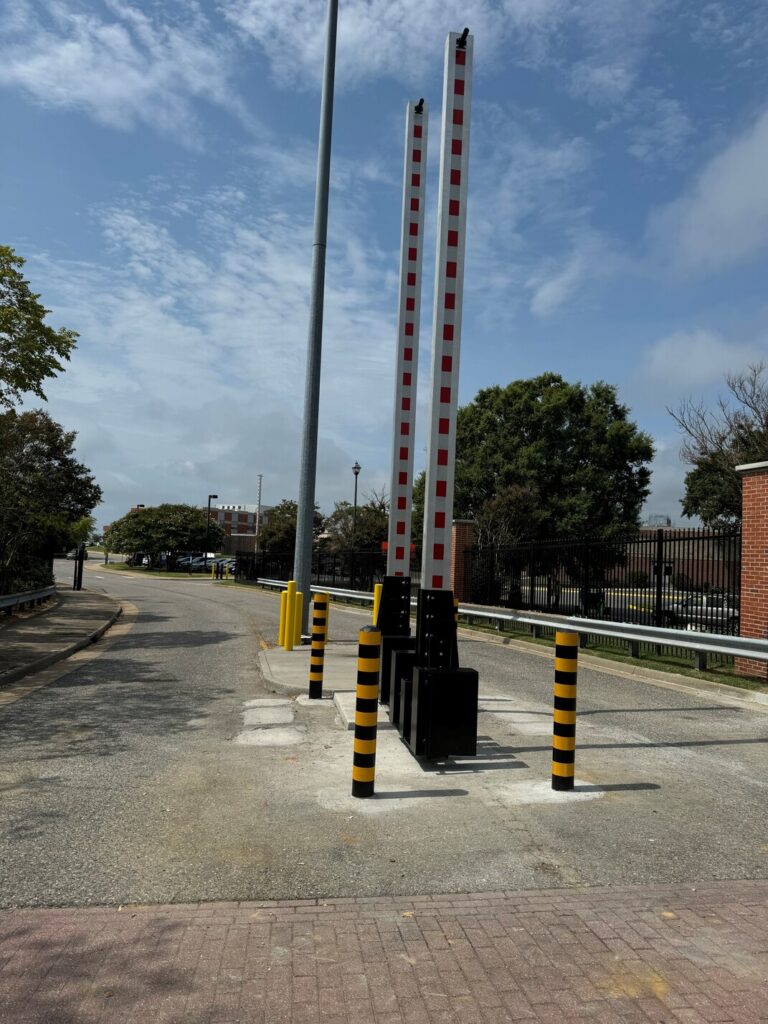 G15 - M30 Crash Rated Drop Arm Barriers With Operator & Stationary Bollards